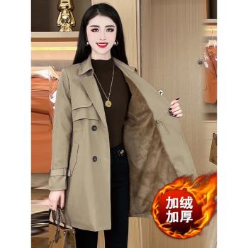 加絨加厚秋冬時髦顯瘦中長款風衣