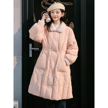韓系高階感超好看粉色加厚棉服女2024年新款冬季小個子中長款外套