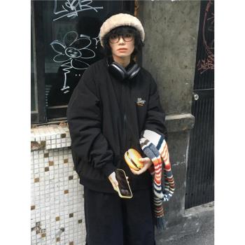 日系復古輕薄夾棉棉服女冬季新款小貓刺繡休閑保暖厚外套棉衣初冬