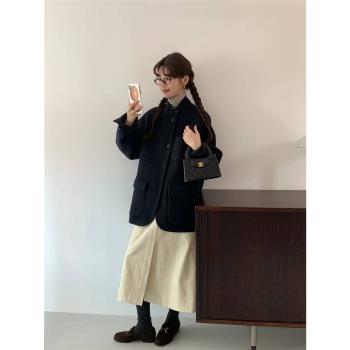FUBO工廠店 韓國egg羊毛外套2024秋冬新款駱駝絨雙面羊絨大衣女