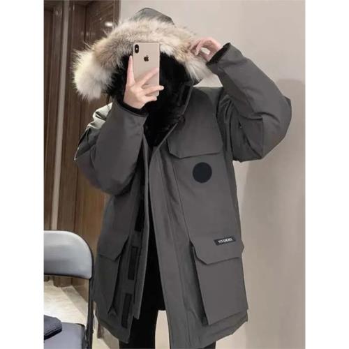 冰原熊羽絨服女中長款2025年新款情侶派克工裝冬裝外套加厚沖鋒衣