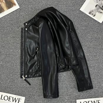 黑色復古立領皮衣外套女2024年秋季新品美式爆款機車PU皮夾克上衣
