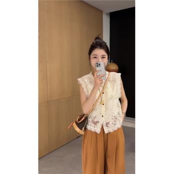 高階薄款蕾絲小眾上衣無袖馬甲