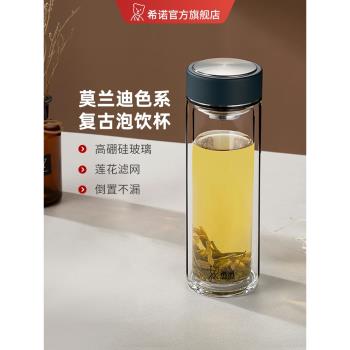 (免運)希諾雙層玻璃杯隔熱防燙禮盒裝商務泡茶杯男辦公室水杯大容量女