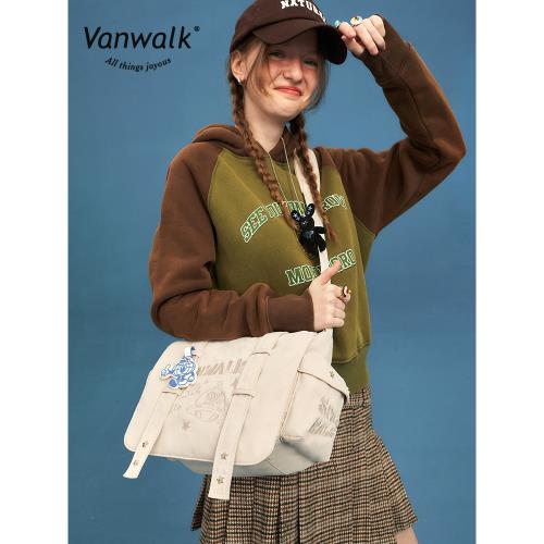 (免運)VANWALK星球兔 美式復古少女斜挎包ins大容量學生通勤郵差包百搭