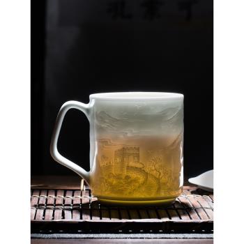 (免運)景德鎮官方陶瓷山水馬克杯家用大容量高溫白瓷水杯辦公室單個泡茶