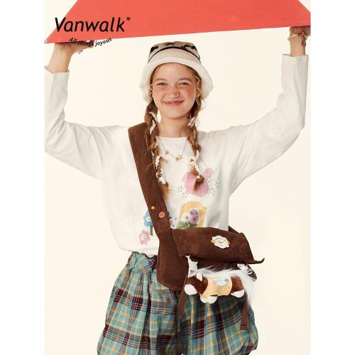 (免運)VANWALK農場系列 戶外出游新款大容量帆布包休閑百搭斜挎單肩包女