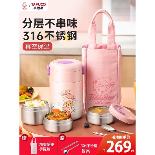(免運)日本泰福高貓咪保溫飯盒上班族多層便當盒學生便攜冬季天保溫桶女