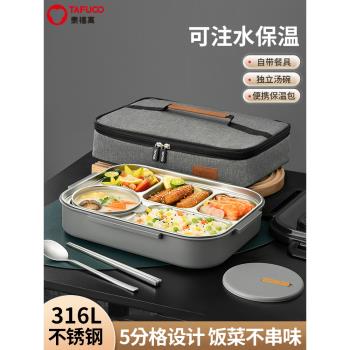 (免運)日本泰福高大容量餐盤316L不銹鋼飯盒上班族中小學生分格餐盒食堂