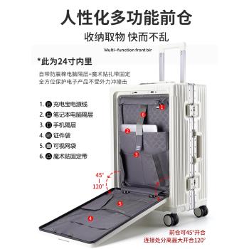 (免運)前置開口充電行李箱24寸鋁框多功能旅行拉桿1:9比男蓋密碼登機204