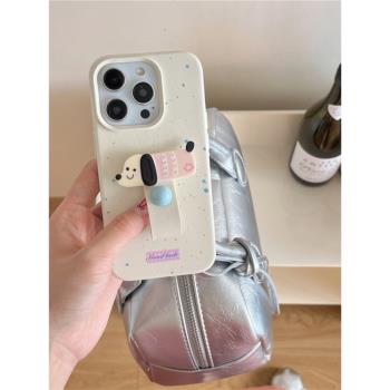 小動物指環扣適用於蘋果16pro手機殼卡通潑墨新款支架iPhone14ProMax新款15pro侶全包plus軟殼12/11PROMAX
