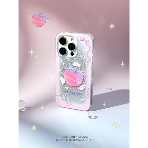 【粉蘋果星球】閃粉原創IMD情侶iPhone16promax高檔蘋果15新款手機殼適用14plus全包防摔12耐臟13保護套外殼