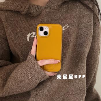 殼屁屁KPP復古簡約百搭高級質感仿皮質硬殼ins韓14適用16pro蘋果16ProMax手機殼iPhone16/13/15Promax保護套