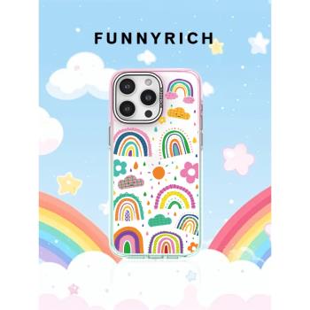 FUNNYRICH治癒彩虹適用iPhone16ProMax手機殼磁吸蘋果15可愛新款女透明14保護套13plus超薄防摔高階感可愛ins