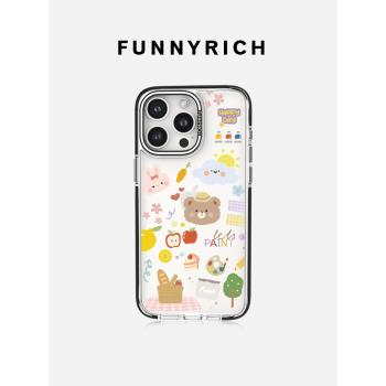 FUNNYRICH野餐小熊適用iPhone16ProMax手機殼磁吸蘋果15透明新款保護套13女超薄包邊14防摔高階感可愛卡通ins