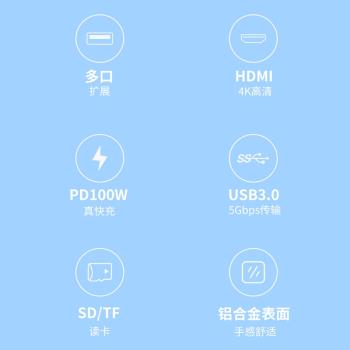 華碩a豆拓展塢typec擴充套件hdmi投屏轉換usb分線器hub集線器網線多功能介面轉接頭適用於筆記本電腦iPad蘋果16