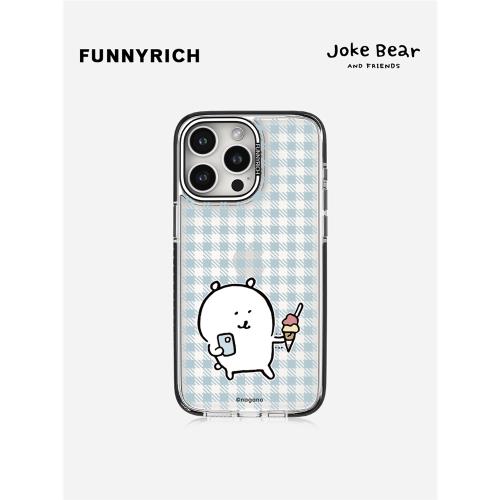 FUNNYRICHx自嘲熊JokeBear聯名自嘲熊藍色格紋適用iPhone17/16ProMax手機殼Air磁吸透明蘋果15新款14男女防摔