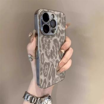 【自帶鏡頭膜】適用蘋果16promax手機殼潮款豹紋皮質iphone15pro新款14pm全包防摔高品質13輕奢12電鍍邊框16p