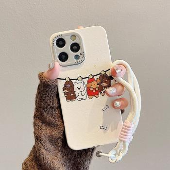 浮雕可愛卡通小狗適用iPhone16promax手機殼蘋果15pro網紅創意貓咪14矽膠防摔13帶掛繩新款高階感防摔手機套