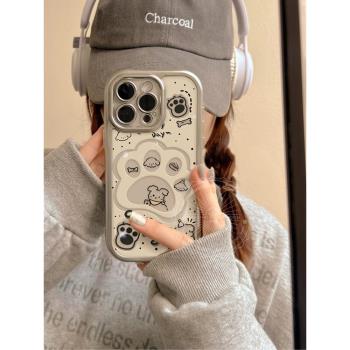 萌心狗爪適用蘋果15promax手機殼新款電鍍透明iPhone14pro女款可愛卡通15外殼帶手鏈高階感13P保護套14防摔12
