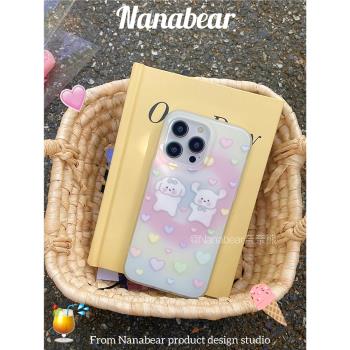 nanabear原創新款冰淇淋小狗雙層印花一體磨砂啞光手機殼保護套個性創意可愛適用於蘋果14promax13promax
