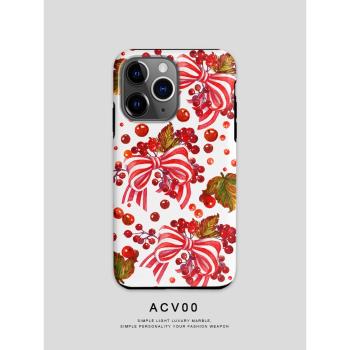 Acvoo復古手繪蝴蝶結潮流個性iPhone15Promax不掉色不發黃13保護可水洗12全包雙層二合一適用於蘋果14手機殼