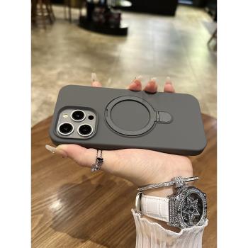 【新款隱形支點殼】適用蘋果15promax手機殼液態矽膠iPhone16無線磁吸14全包簡約13純色指環支架12防摔高階