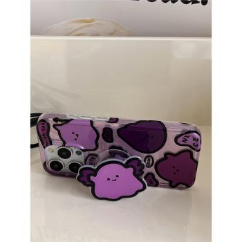 紫色錫紙紋小翅膀幽靈適用蘋果15promax手機殼氣囊伸縮支架iPhone14防摔保護套13pro可愛卡通女款12PRO高階感