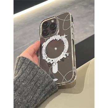 適用於蘋果磁吸手機殼16Promax透明iphone14無線充電magsafe防摔13pro矽膠12亞克力15新款可愛女孩卡通設計潮