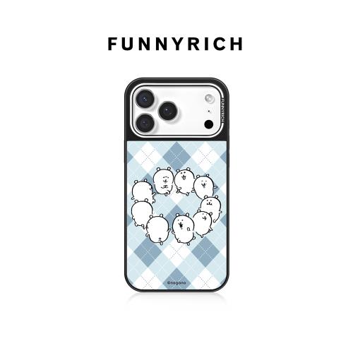FUNNYRICH x 自嘲熊Joke Bear聯名 自嘲熊藍白菱格適用iPhone16ProMax手機殼磁吸蘋果15新款14保護套13女防摔