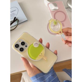 ins網紅羽毛球拍適用蘋果16promax手機殼旋轉乒乓球iPhone15磁吸氣囊支架14可愛卡通13可磁吸充電12p防摔女款