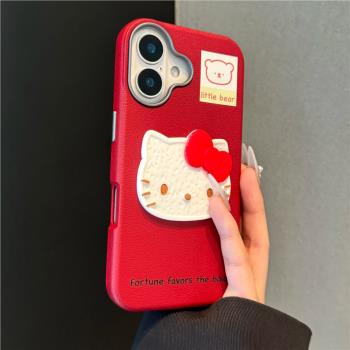 適用蘋果16promax手機殼本命紅色iphone15高階14簡約ins風13promax皮紋12全包11新年款16plus防摔kitty保護套
