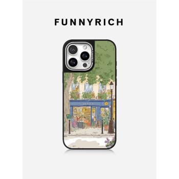 FUNNYRICH春日咖啡館適用iPhone16ProMax手機殼蘋果15plus新款磁吸保護套14女款防摔保護殼13文藝高階感春天