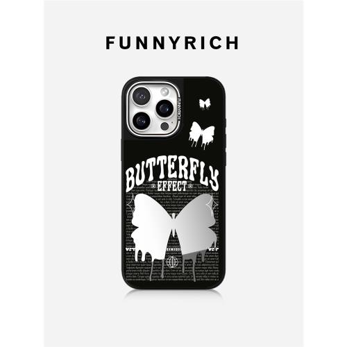 FUNNYRICH蝴蝶效應適用iPhone16ProMax鏡面手機殼蘋果15新款磁吸保護套電鍍14plus女防摔文藝13黑白個性原創
