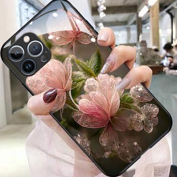 適用蘋果14promax手機殼15粉色水晶花iphone16全包防摔xsmax時尚女13pro新款x復古12創意11唯美網紅8plus保護