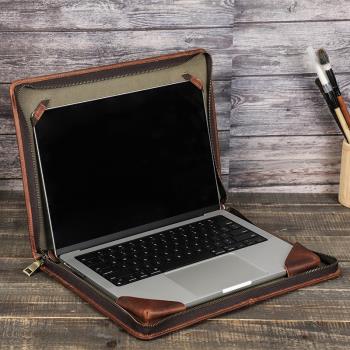 適用Macbook Air 13.6英寸保護套復古頭層牛皮蘋果筆記本殼電腦包