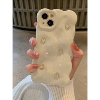 適用蘋果15promax手機殼16女新款iphone14pro矽膠13全包防摔12p簡約高階感11個性波浪邊軟創意立體愛心手機套