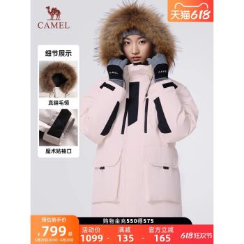 (免運)駱駝工裝羽絨服女中長款大毛領加厚冬季派客羽絨外套