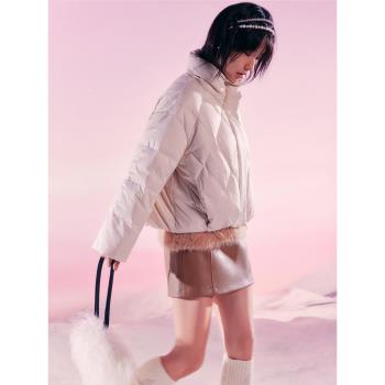 (免運)FIVE PLUS羽絨服女短款麵包外套立領菱格紋輕盈保暖2025新款冬裝