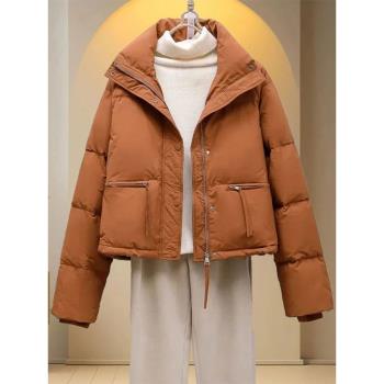 (免運)冬季2024新款歐貨流行立領棉服女設計感保暖麵包外套橘色短款棉衣