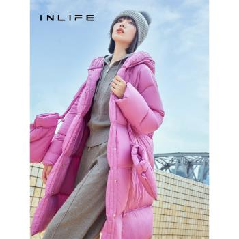 (免運)inlife白鵝絨羽絨服女2024冬季新款保暖加厚中長款連帽麵包外套