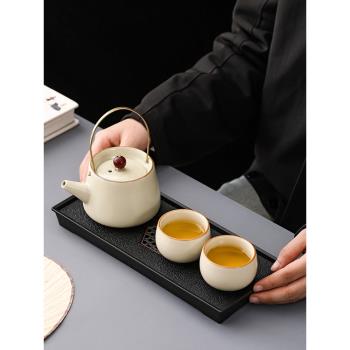 唐豐汝窯一壺兩杯二人茶具家用簡約2人泡茶套裝小茶臺新中式茶壺
