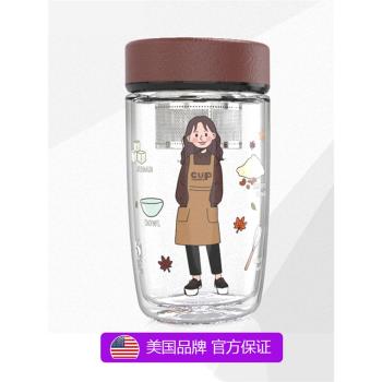 美國 PURSING普升手繪泡茶水杯子女時尚辦公高階商務雙層玻璃杯男