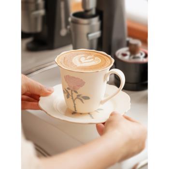 曠野集花朵陶瓷杯下午茶高檔精緻拿鐵杯景德鎮手作復古咖啡杯套裝
