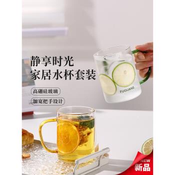富光玻璃杯家用茶杯加厚耐高溫家庭杯子帶把手客廳待客水杯套裝