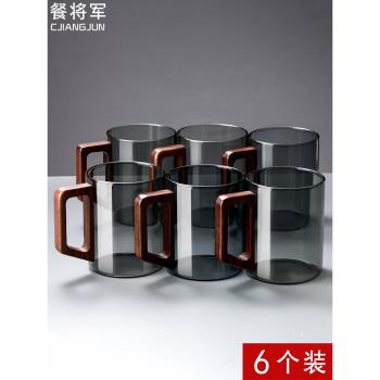 家用喝水待客中式帶把手玻璃杯