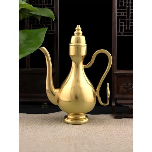200ml純黃銅酒壺家用復古酒杯茶壺茶杯財神觀音凈水壺酒具|家用酒壺