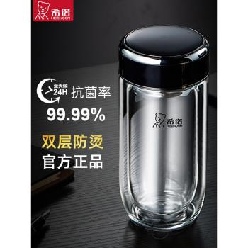 希諾抗菌玻璃杯雙層隔熱男士水杯官方官網旗艦店茶杯鵝蛋泡茶杯子