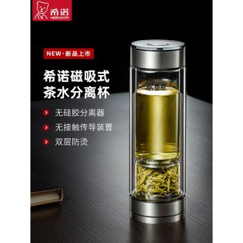 希諾磁吸式茶水分離玻璃杯雙層男女士水杯官方旗艦店官網泡茶杯子