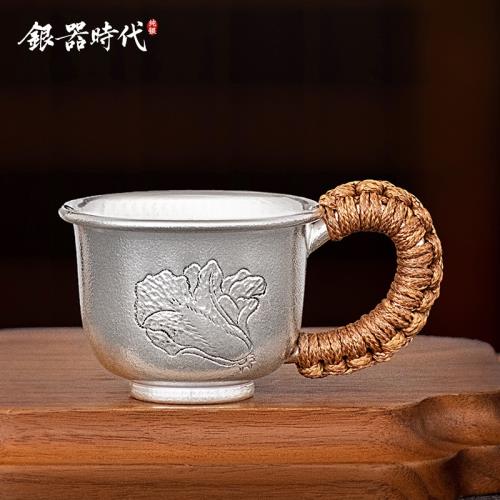 銀器時代8銀杯子純銀999卯兔納財品茗杯茶杯把手主人杯大號待客杯